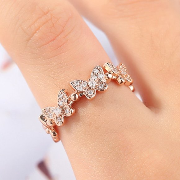 NEW! Butterfly Ring Beautiful Color Rose Gold CZ Diamonds - Picture 5 of 8